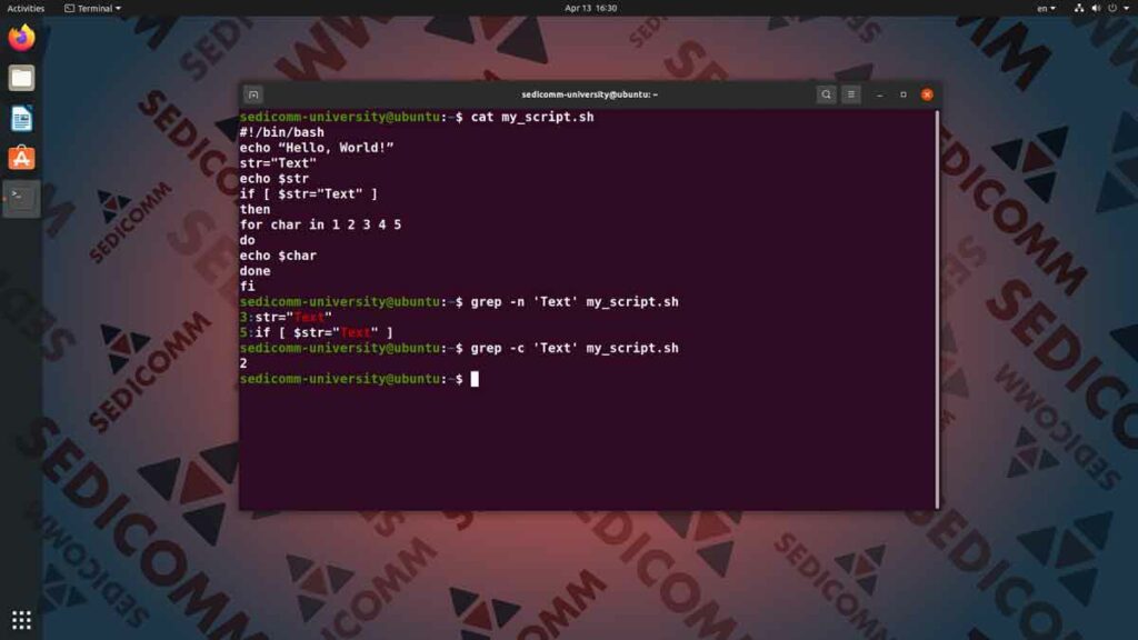 Вывод номеров строк или количества совпадений с помощью grep, операционная система Linux курс лекций Баку
