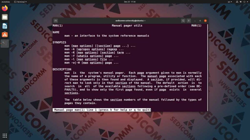 Встроенная справочная информация по командам Линукс, специалист курс Linux Вильнюс